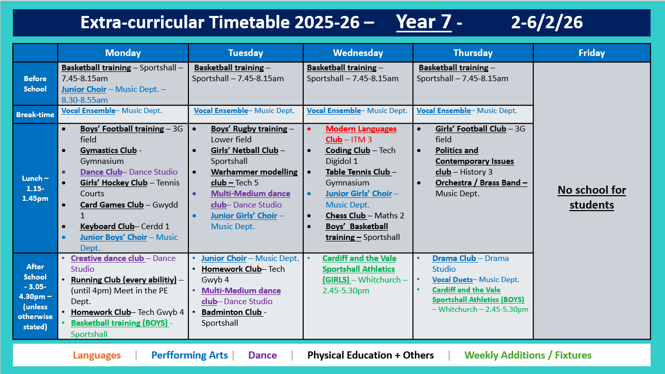 Year 7 Timetable
