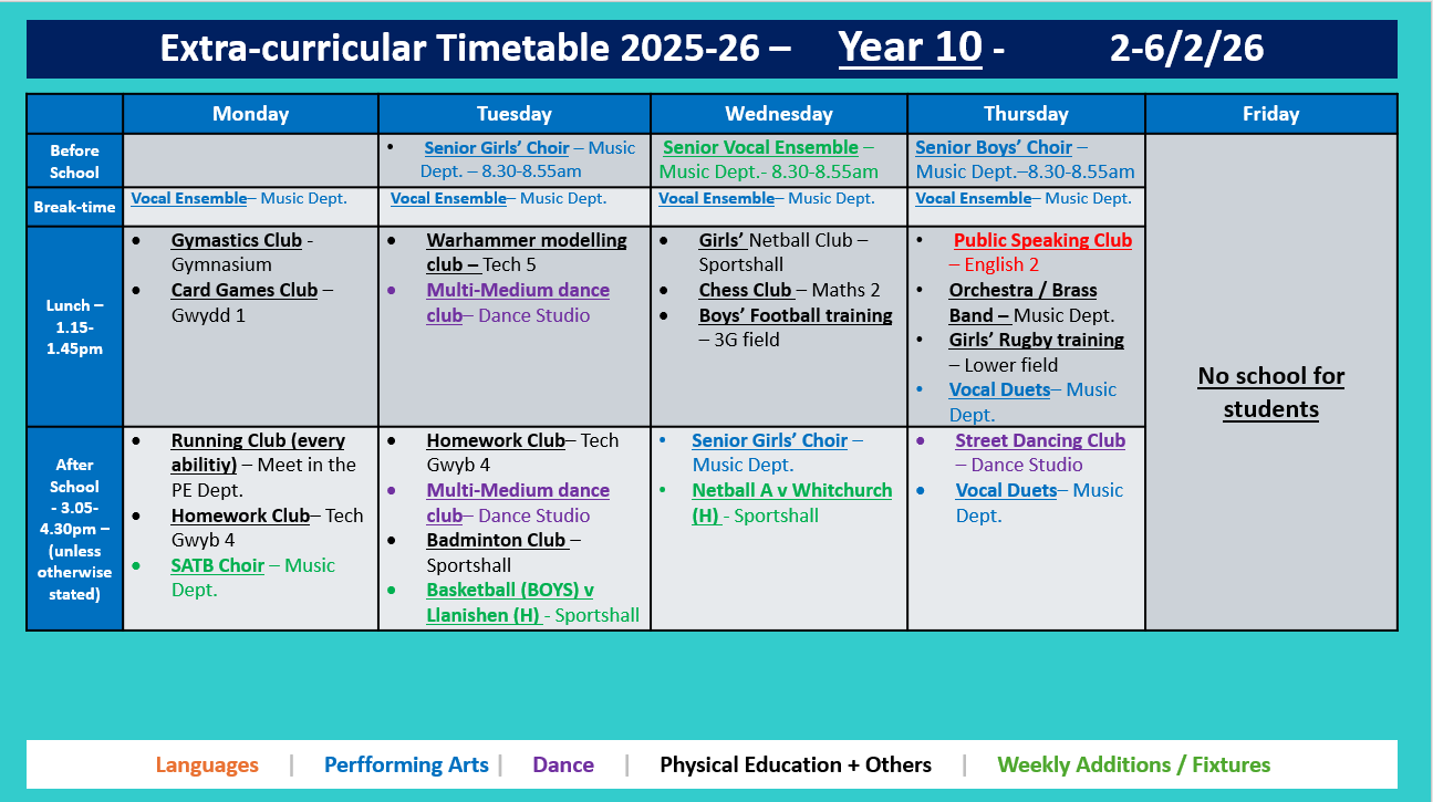Year 10 Timetable