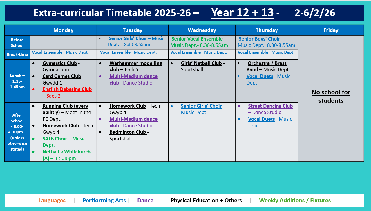 Year 12 and 13 Timetable
