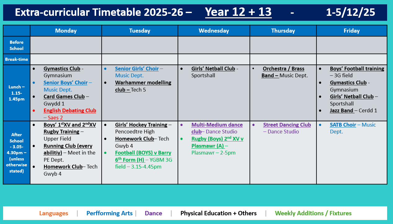 Year 12 and 13 Timetable