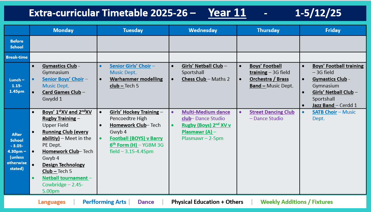 Year 11 Timetable