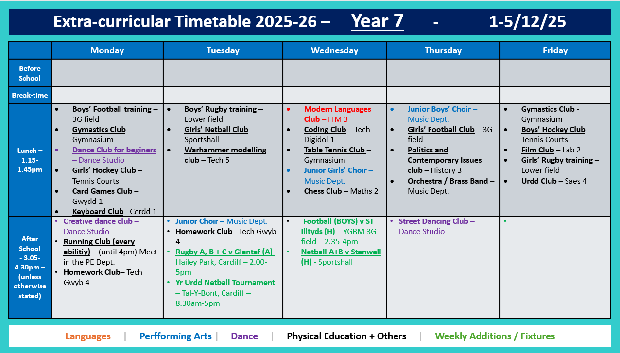 Year 7 Timetable