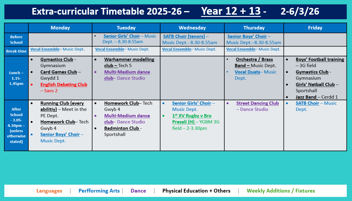 Year 12 and 13 Timetable