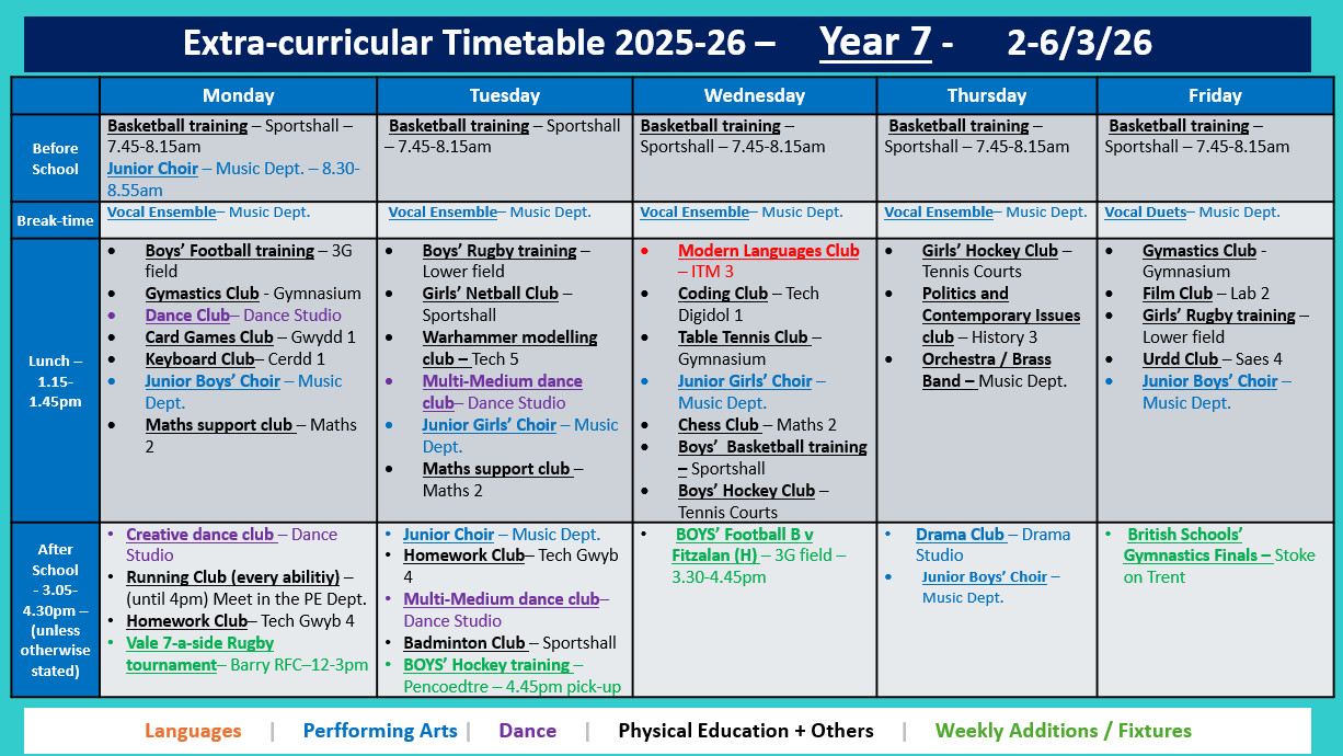 Year 7 Timetable