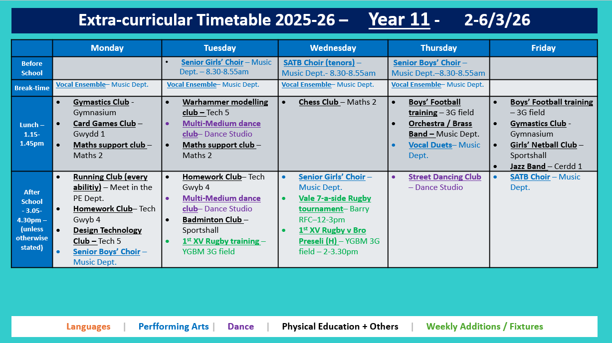 Year 11 Timetable