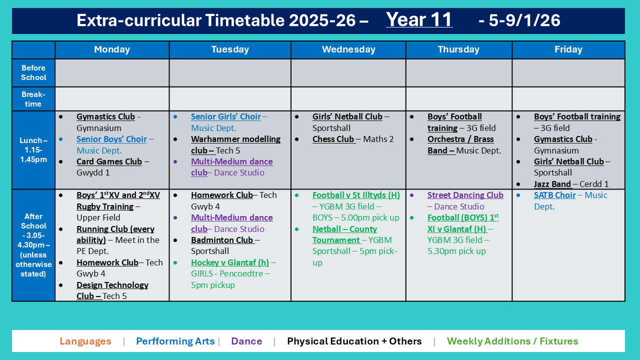 Year 11 Timetable