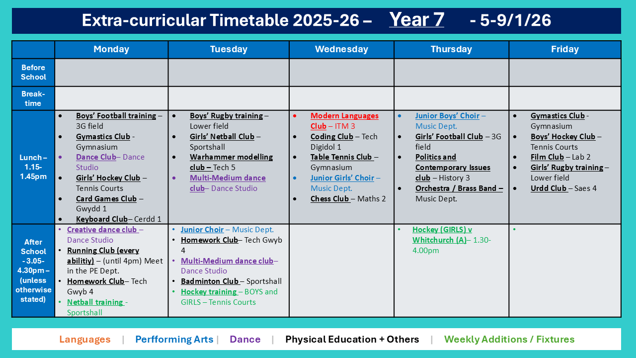 Year 7 Timetable