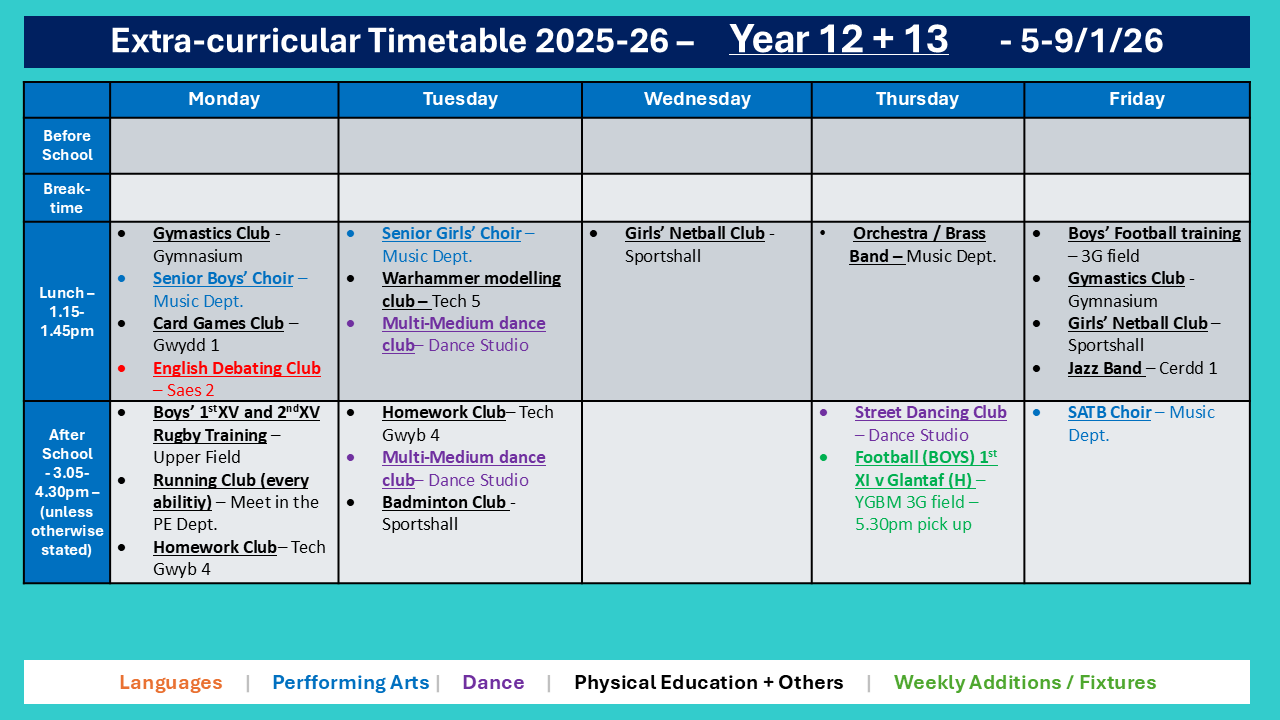 Year 12 and 13 Timetable