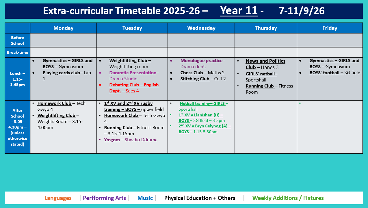Year 10 Timetable