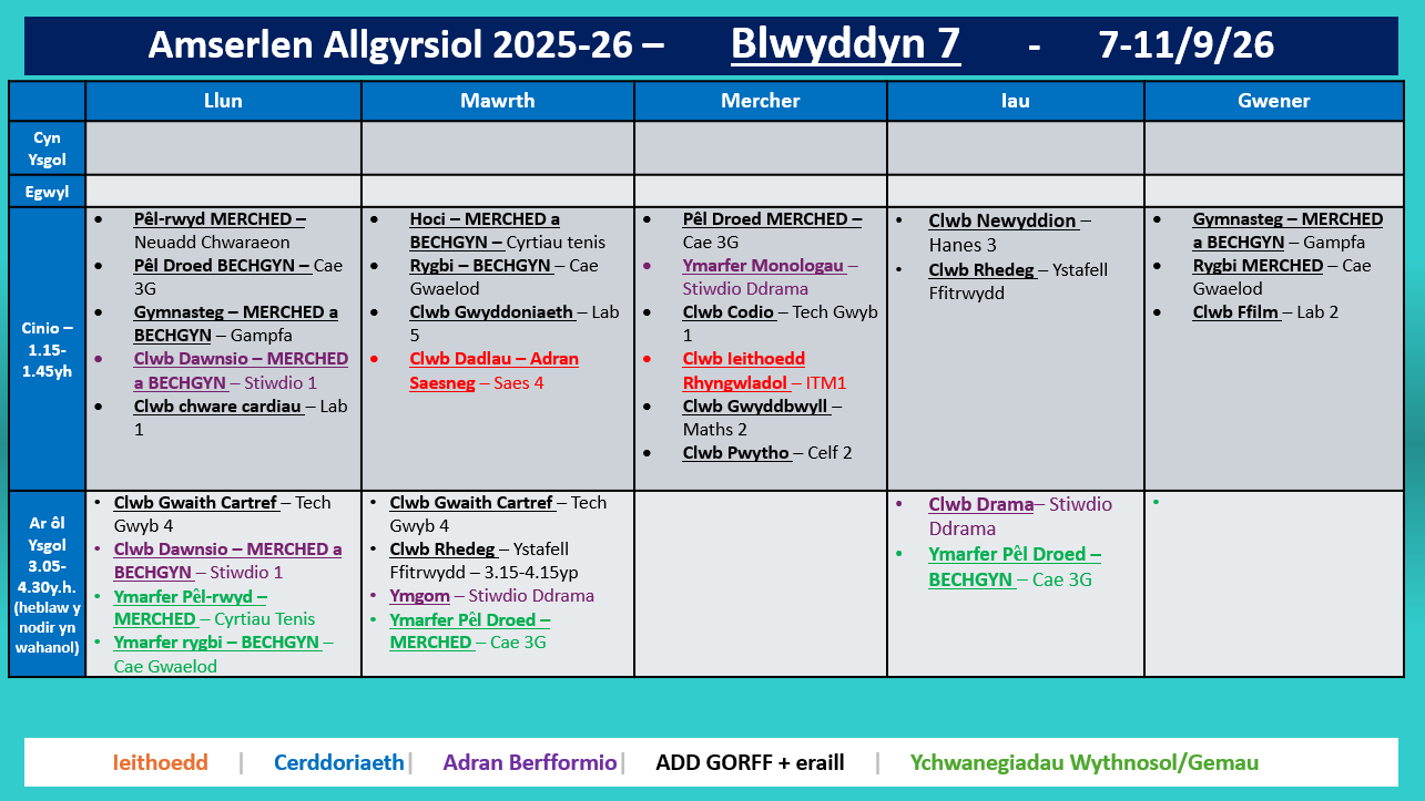 Amserlen Bl7