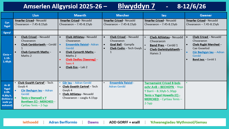 Amserlen Bl7