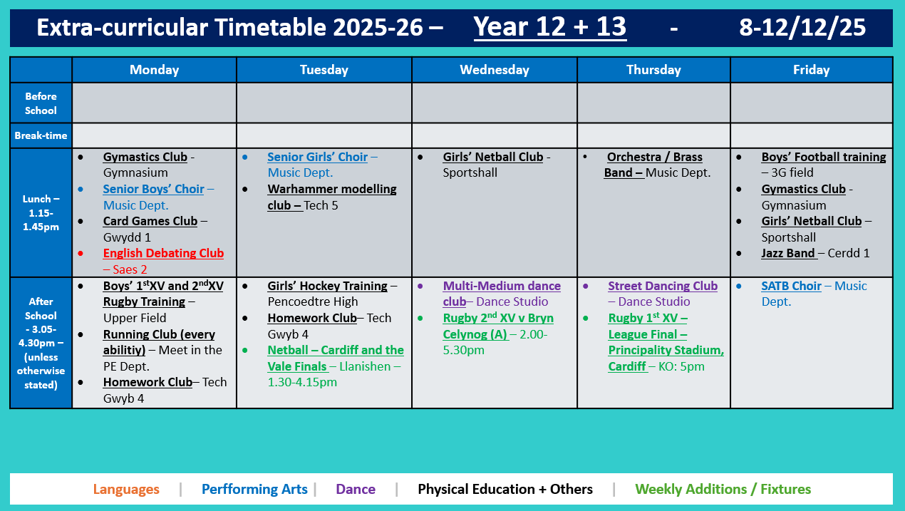 Year 12 and 13 Timetable
