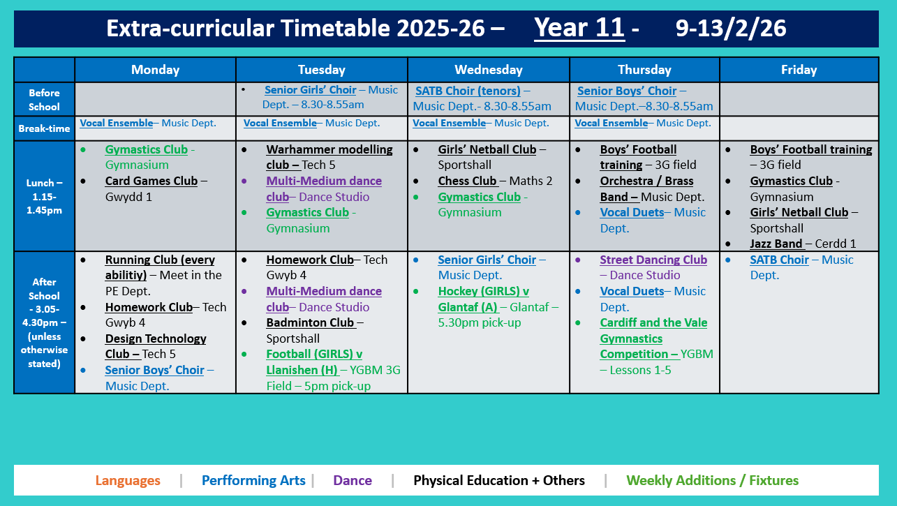 Year 11 Timetable