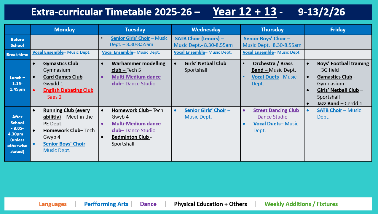 Year 12 and 13 Timetable