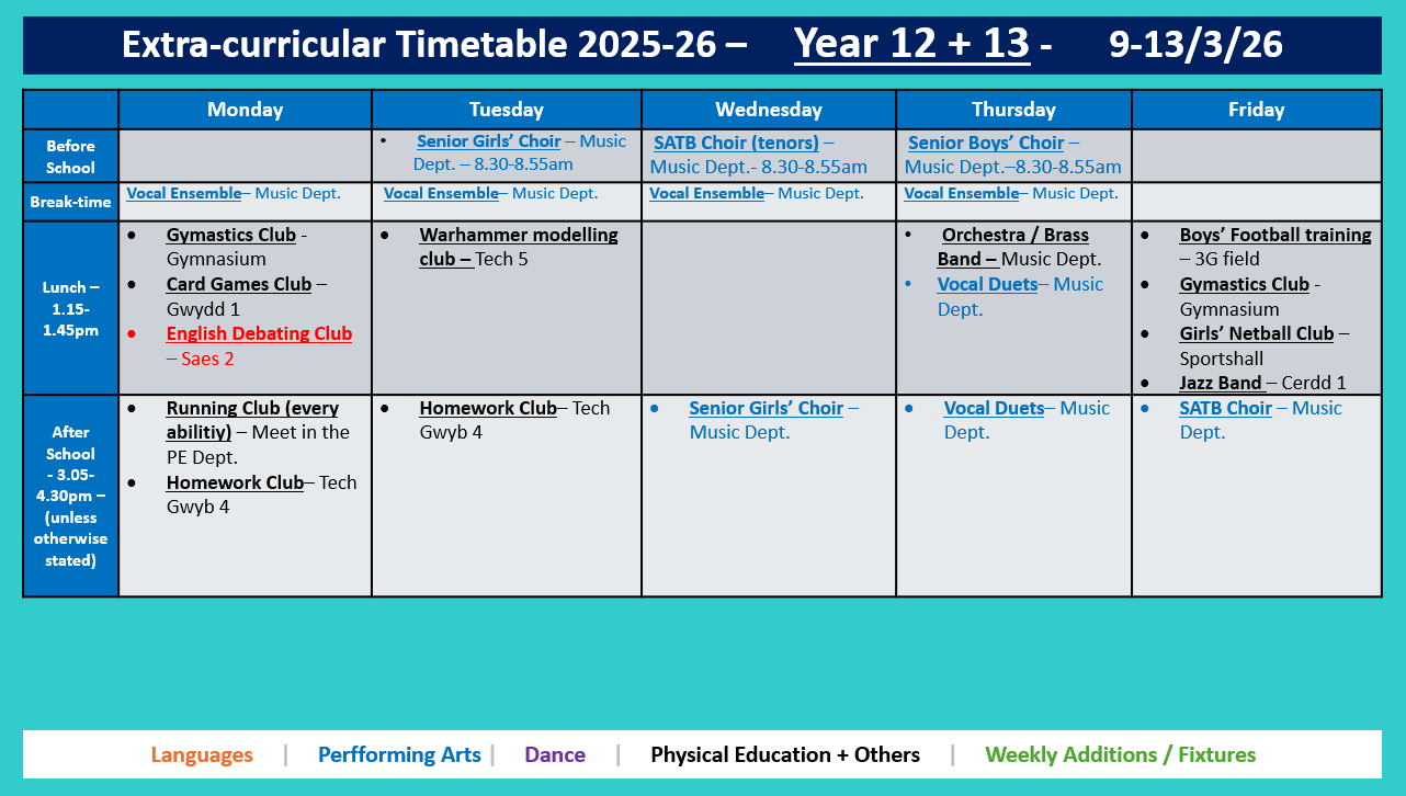 Year 12 and 13 Timetable