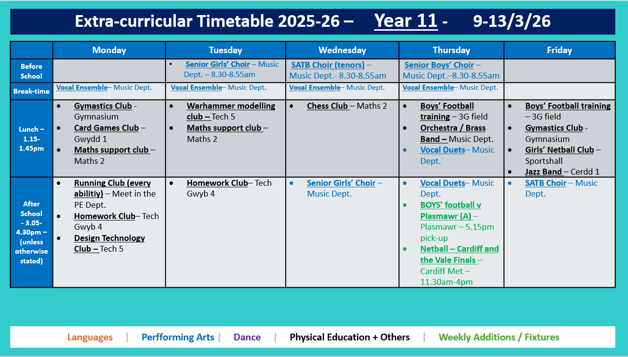 Year 11 Timetable