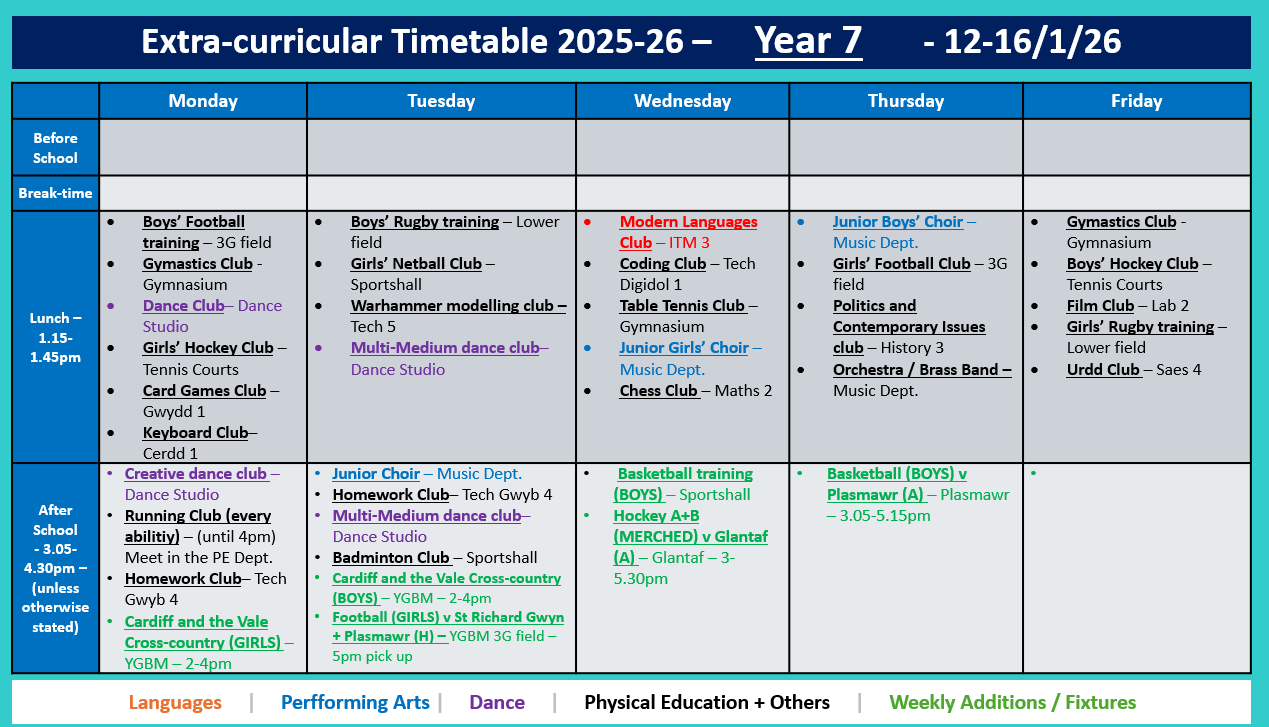Year 7 Timetable