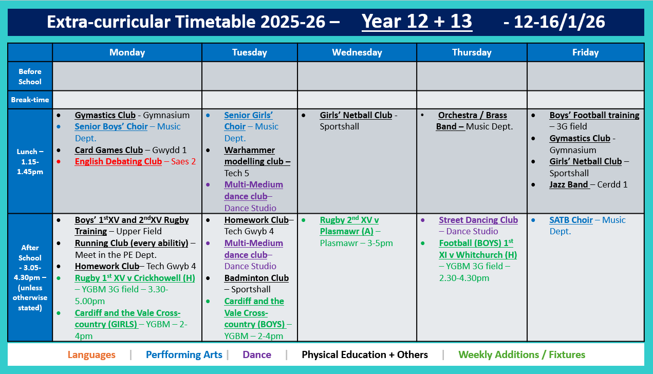 Year 12 and 13 Timetable