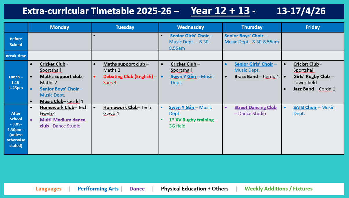 Year 12 and 13 Timetable
