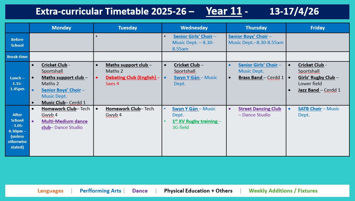Year 11 Timetable