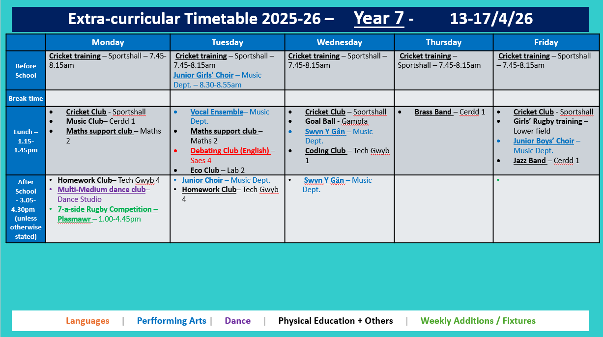 Year 7 Timetable