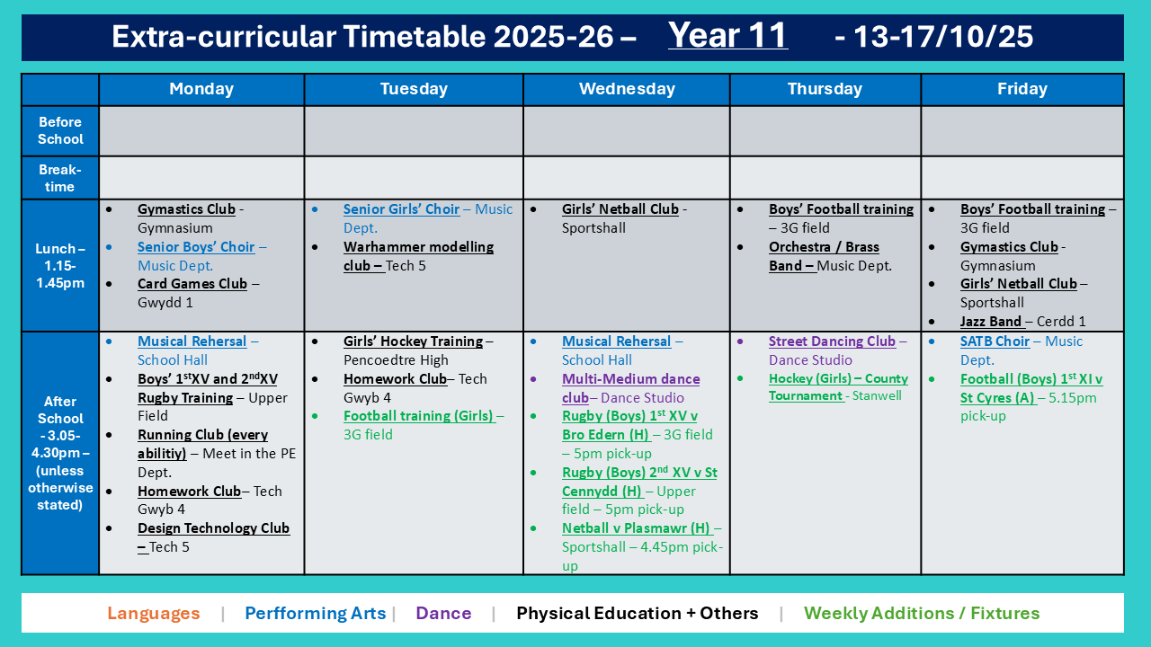 Year 11 Timetable