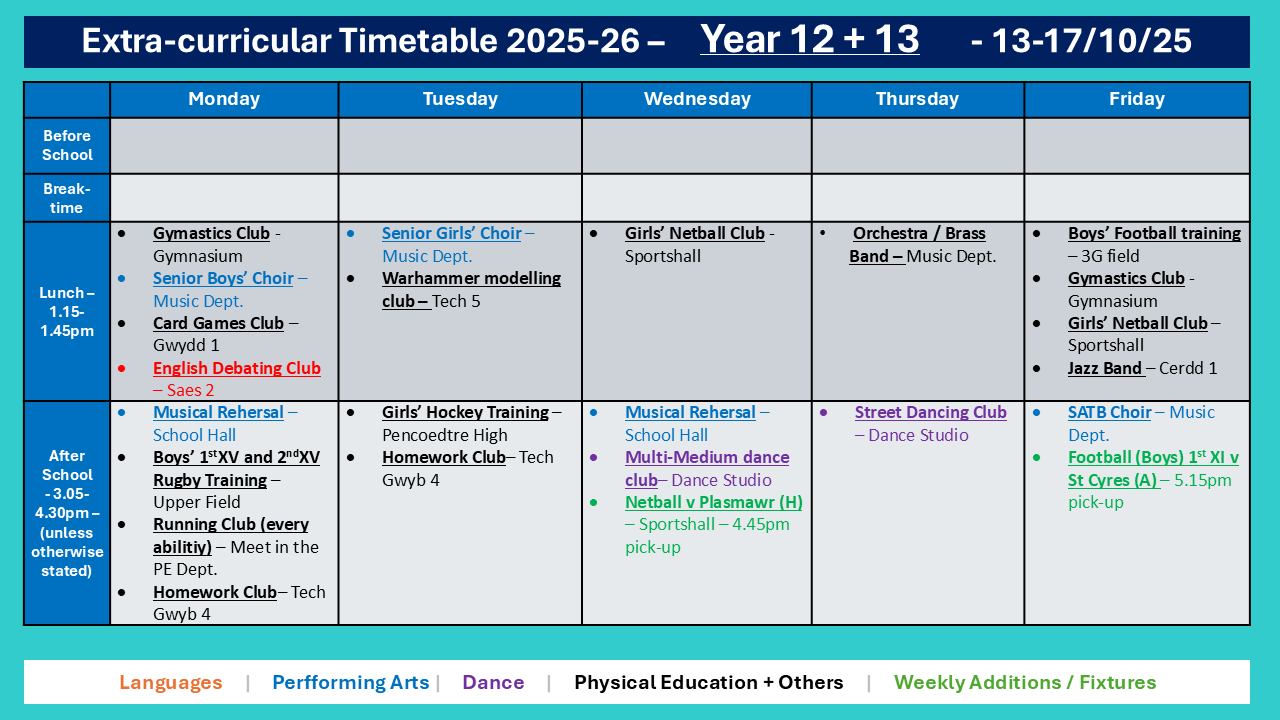 Year 12 and 13 Timetable