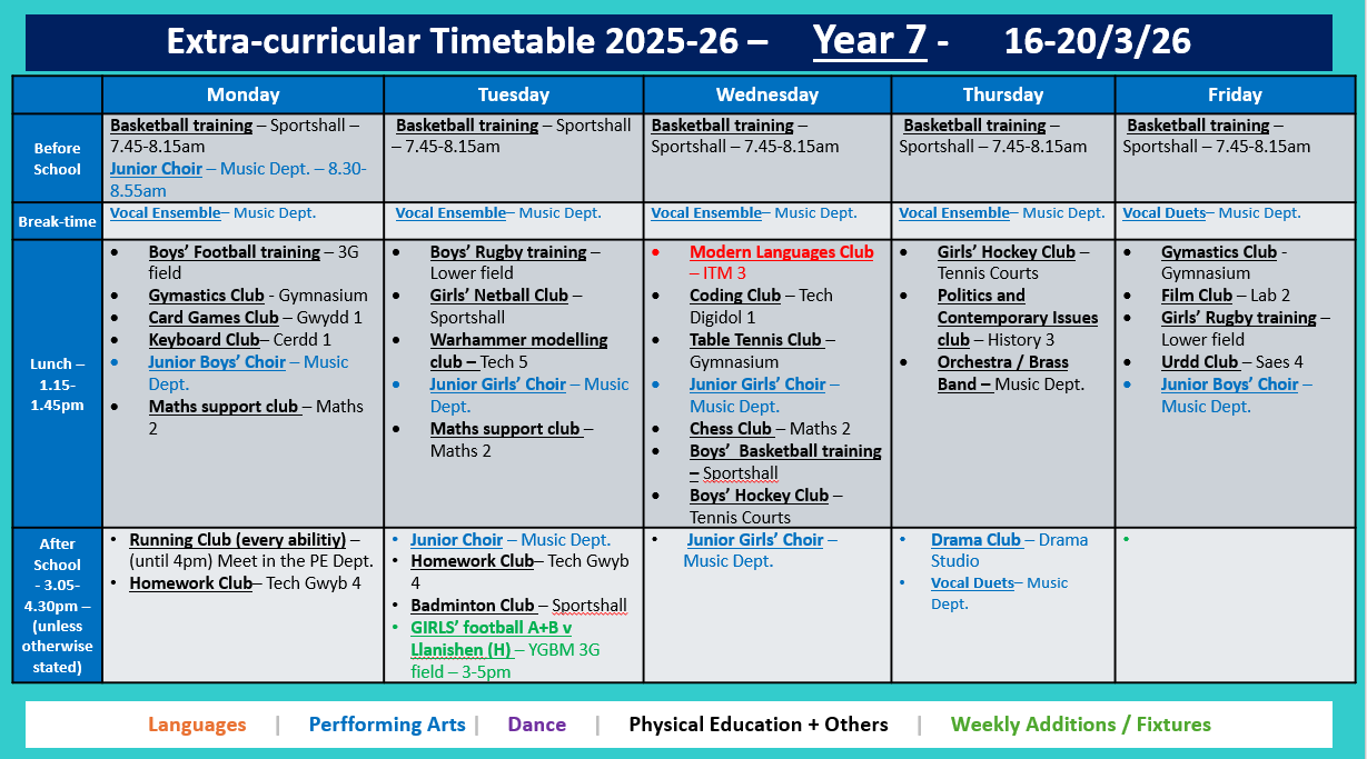 Year 7 Timetable