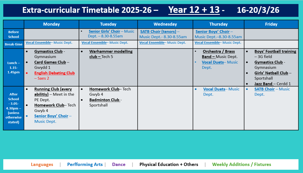 Year 12 and 13 Timetable