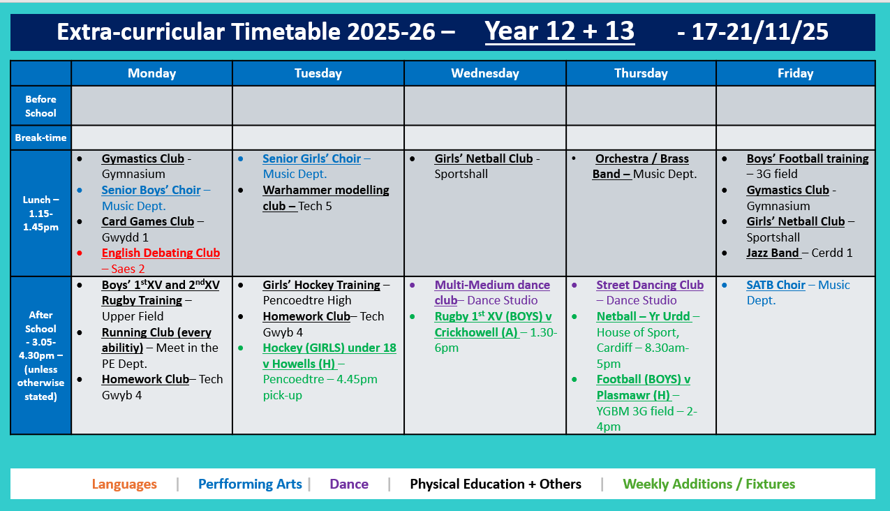 Year 12 and 13 Timetable