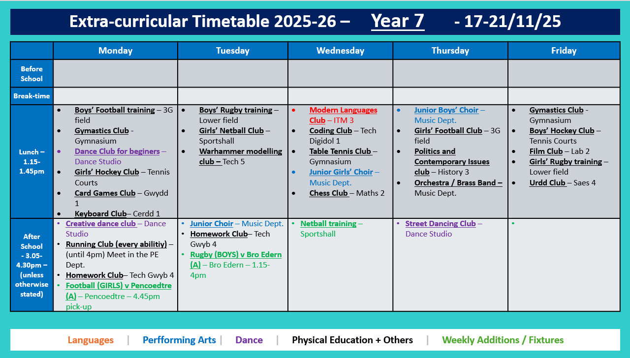 Year 7 Timetable