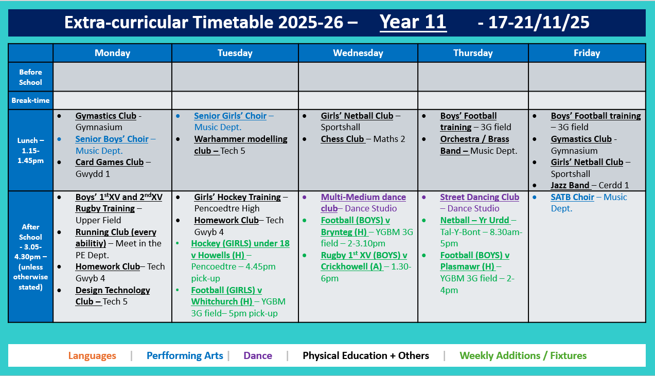 Year 11 Timetable