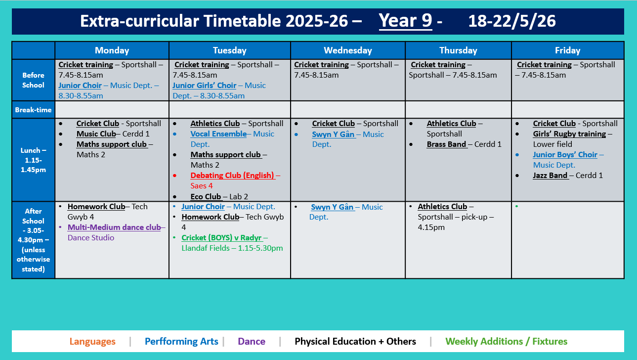 Year 9 Timetable