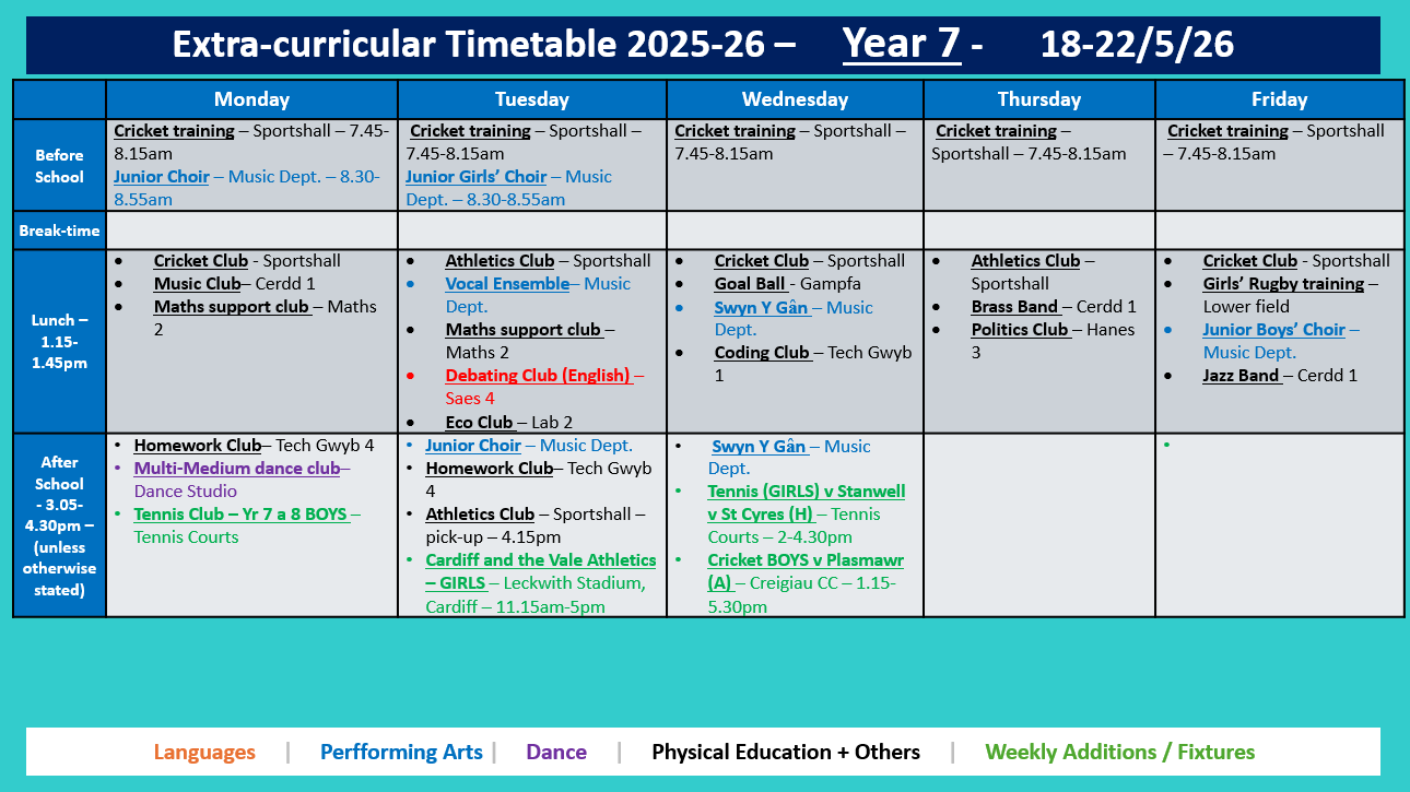Year 7 Timetable