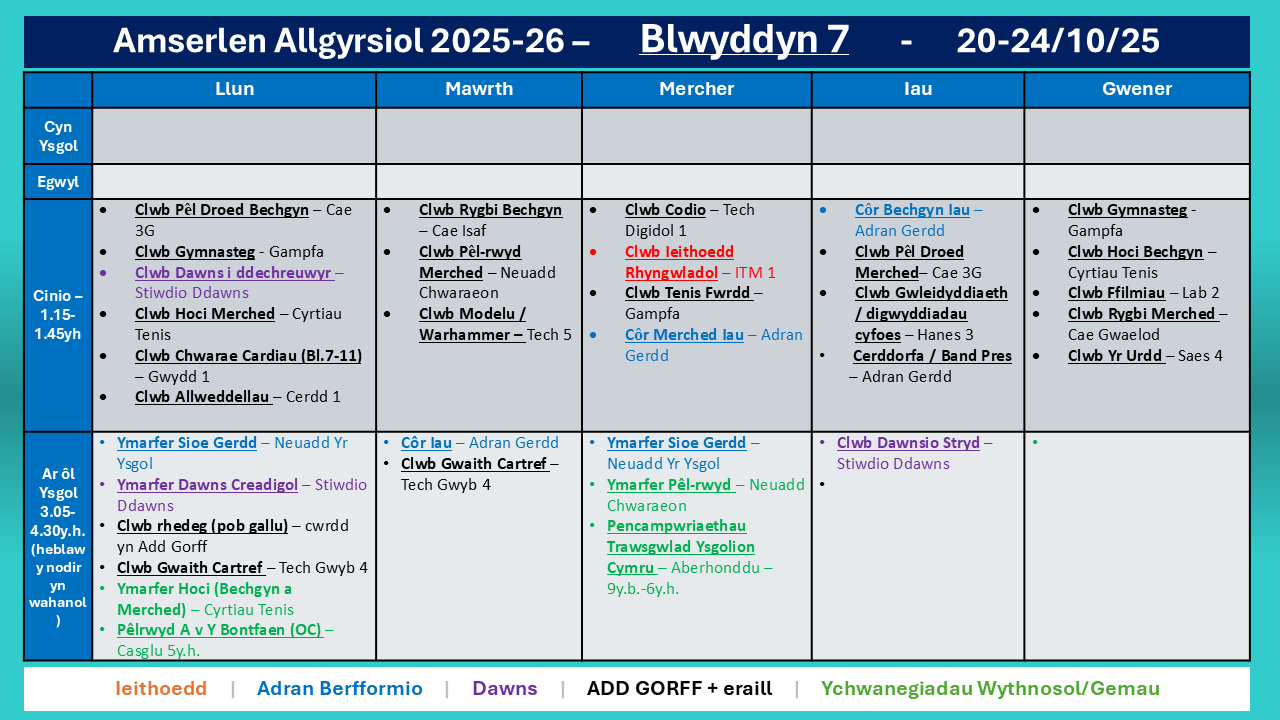 Amserlen Bl7