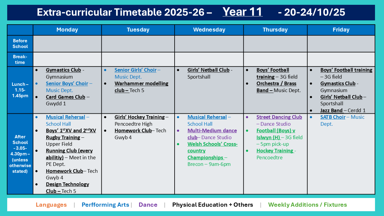 Year 11 Timetable