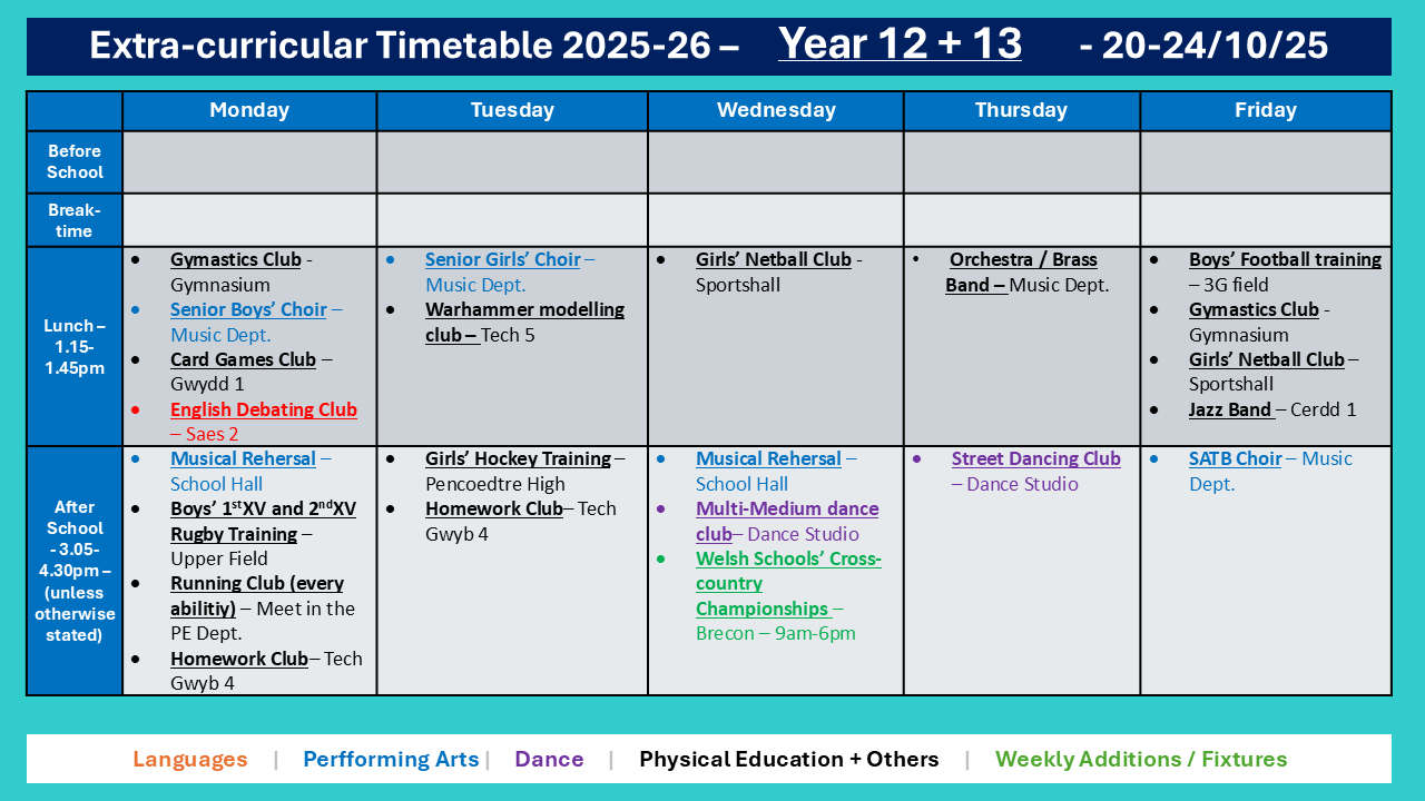 Year 12 and 13 Timetable