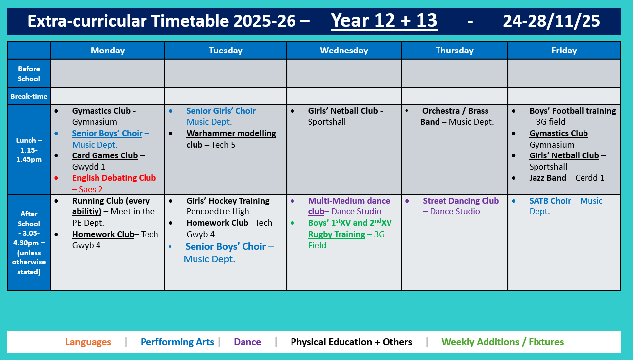 Year 12 and 13 Timetable