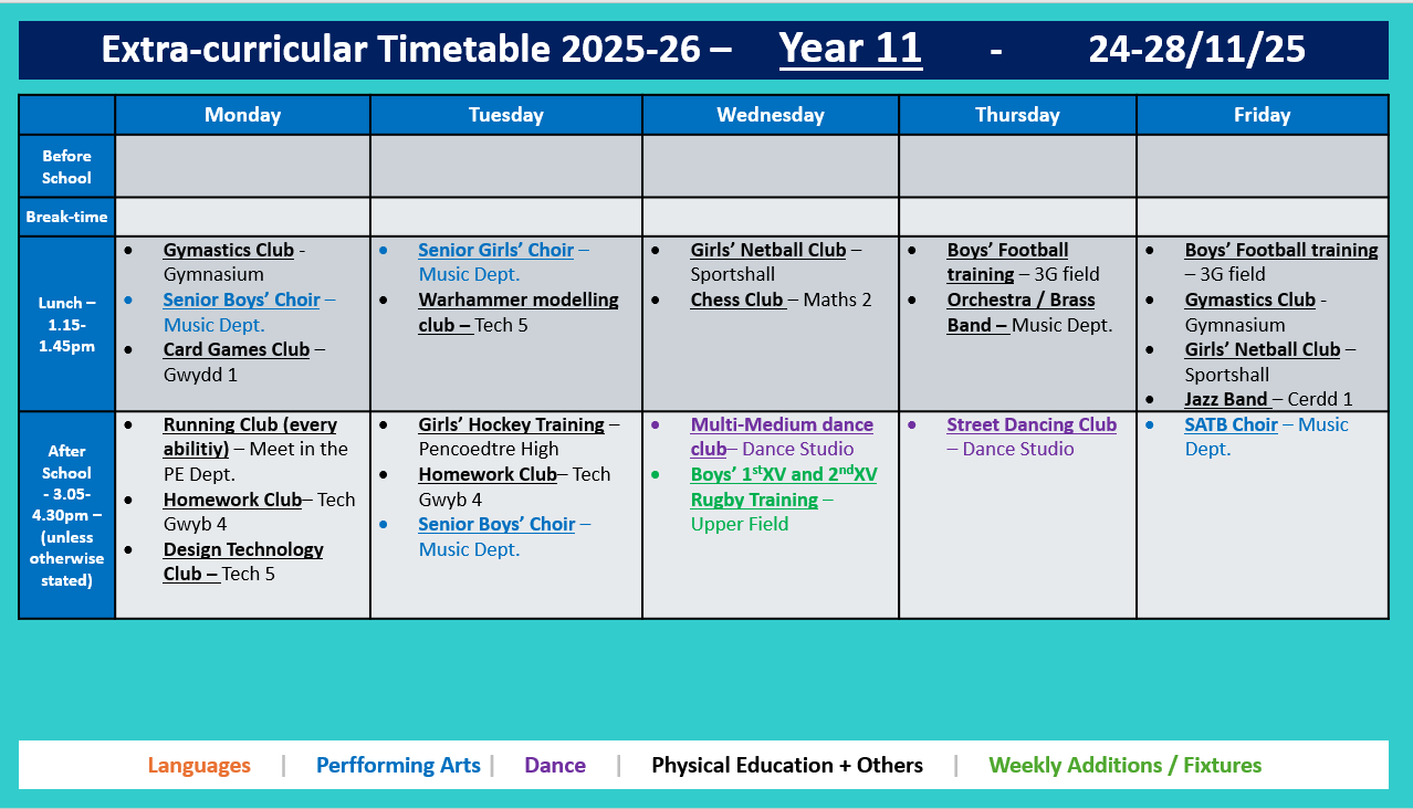 Year 11 Timetable