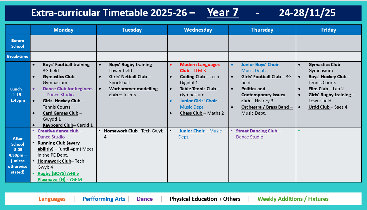 Year 7 Timetable