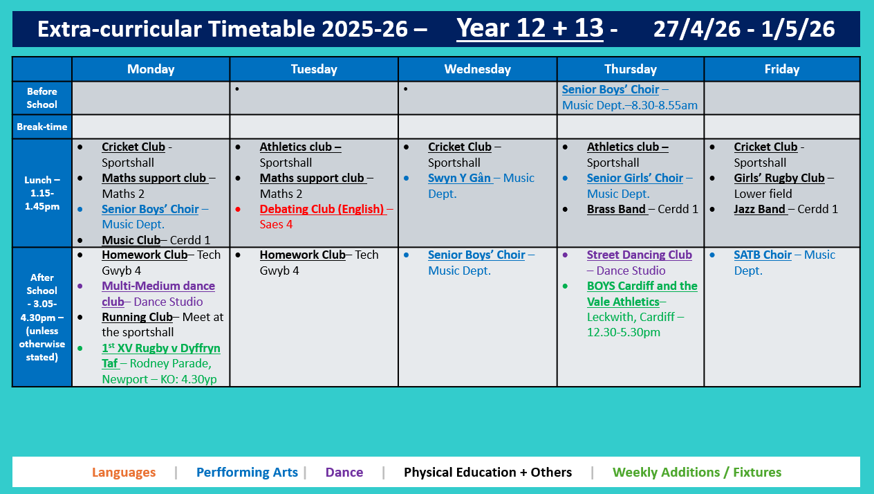 Year 12 and 13 Timetable