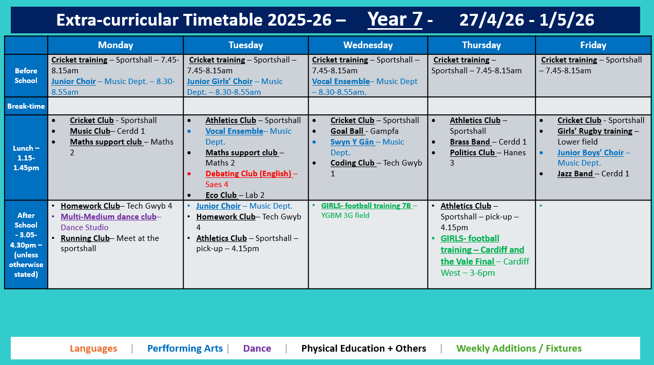 Year 7 Timetable