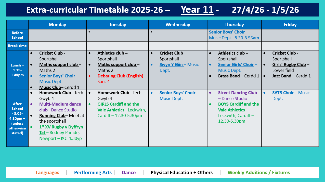 Year 11 Timetable