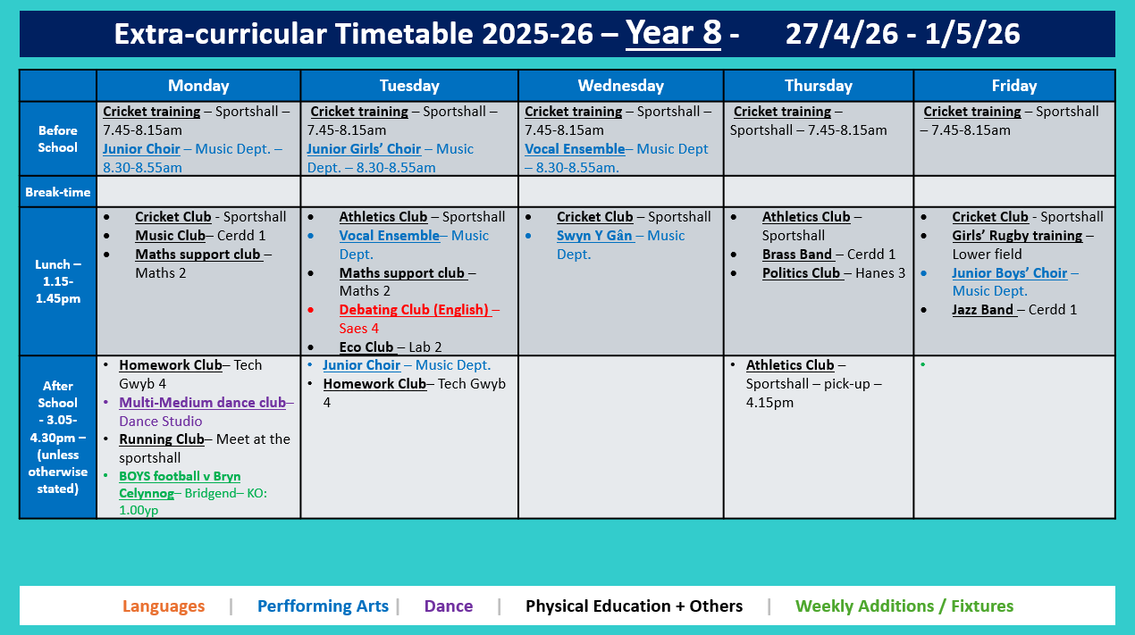 Year 8 Timetable