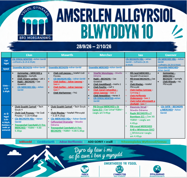 Amserlen Bl10