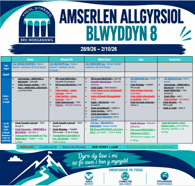 Amserlen Bl8
