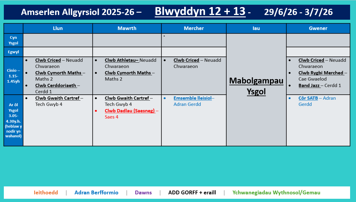 Amserlen Bl10